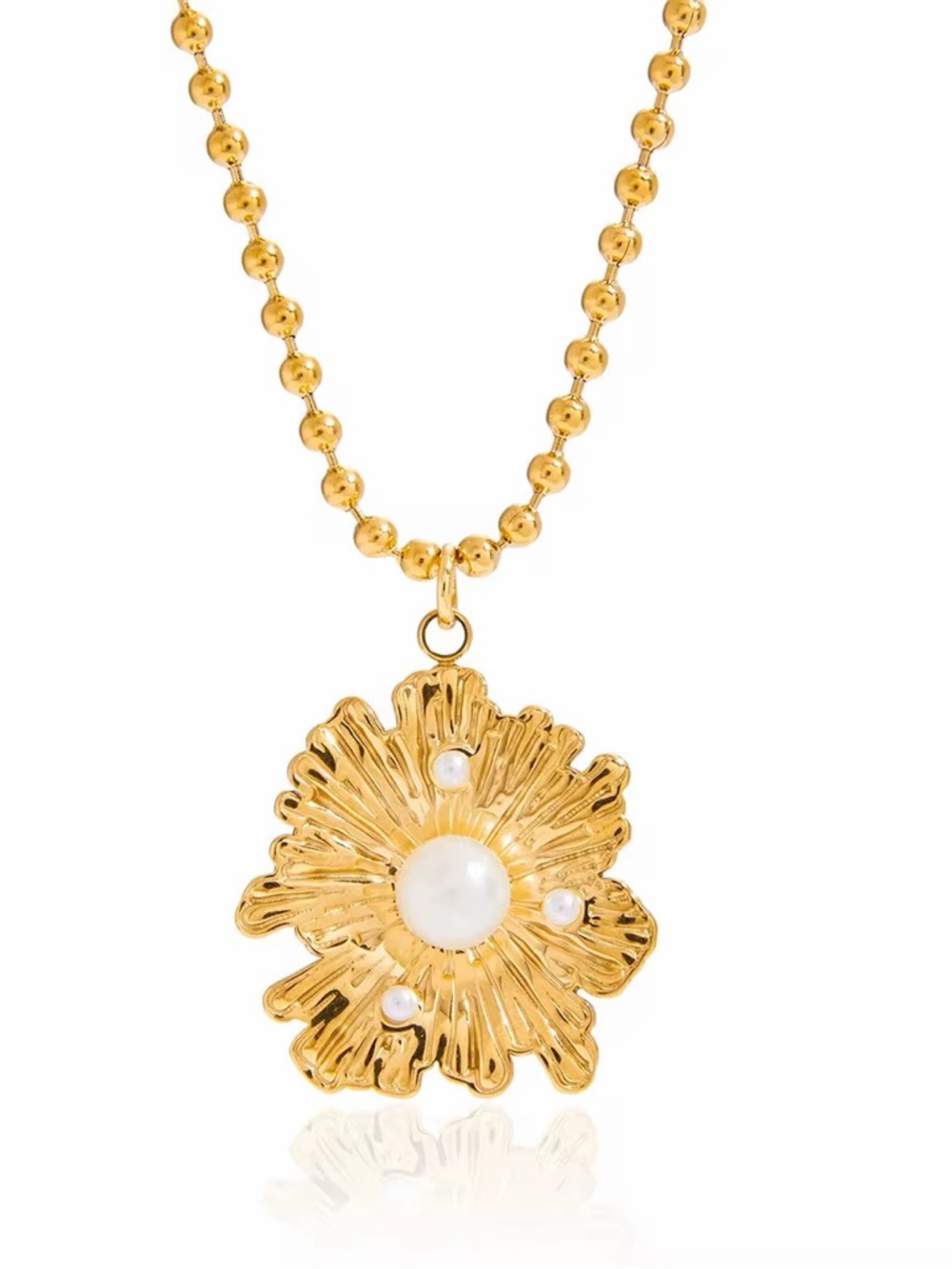 18K Gold Plated Floral Pendant Necklace with Pearl Accents